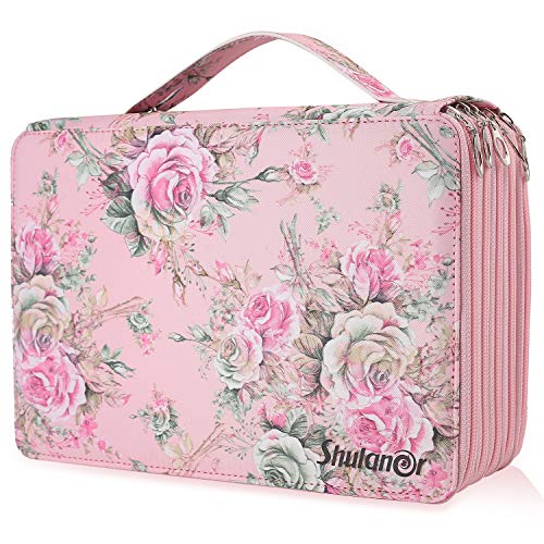 Shulaner 250 Slots Federmäppchen mit 5 fächer Reißverschluss Großer Federmappe Oxford Bleistifthalter Pencil Case Colouring Pencil Pouch Bag Holder - Rosen Rosa von Shulaner