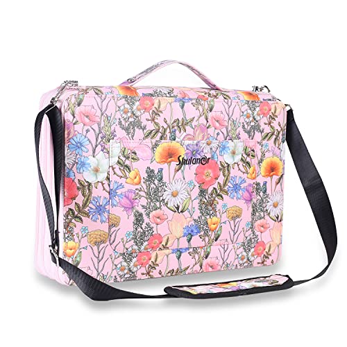 Shulaner 380 Federmäppchen, 128 große Fächer für 384 Bleistifte oder 256 Gelstifte mit 4-lagigem Reißverschluss, hohe Kapazität, Stift-Organizer - Rosa Blume von Shulaner