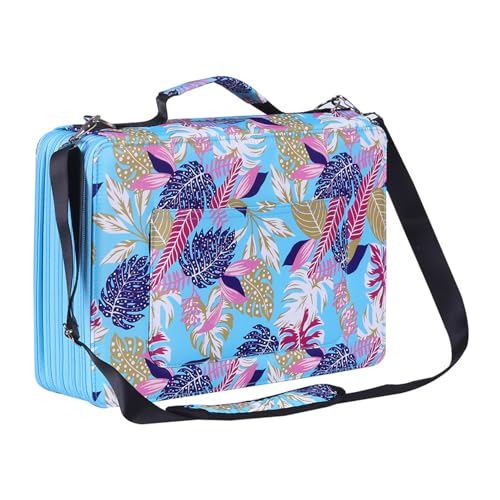 Shulaner Federmäppchen 500 Slots für 500 Buntstifte oder 340 Farbgelstifte mit Reißverschluss Große Kapazität Blumen Stift Halter Tasche (Blaue Blätter, Small Slots) von Shulaner