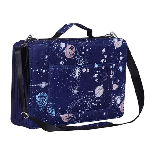 Shulaner Federmäppchen 500 Slots für 500 Buntstifte oder 340 Farbgelstifte mit Reißverschluss Große Kapazität Blumen Stift Halter Tasche (Tiefblauer Sternenhimmel, Small Slots) von Shulaner