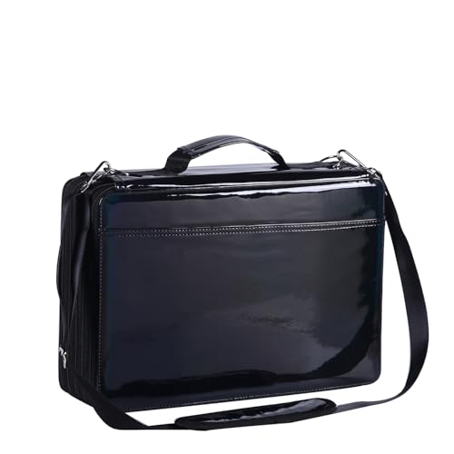 Shulaner Federmäppchen für 500 Buntstifte oder 340 farbige Gelstifte mit Reißverschluss, PU-Stift-Organizer-Tasche mit Schultergurt für Maler oder Künstler (schwarz, große Fächer) von Shulaner