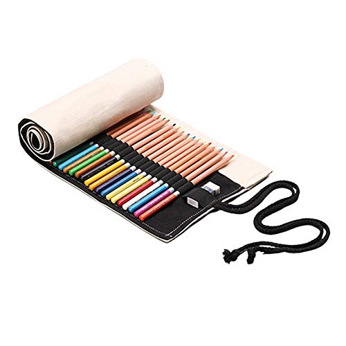 Shulishishop stiftemappe rollmäppchen Leinwand Federmäppchen Bleistiftbeutel Federmäppchen aufrollen Bleistiftverpackung 36,White von Shulishishop