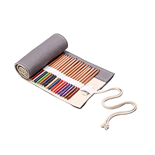 Shulishishop stiftemappe rollmäppchen Leinwand Federmäppchen Bleistiftbeutel Federmäppchen aufrollen Bleistiftverpackung 72,Gray von Shulishishop