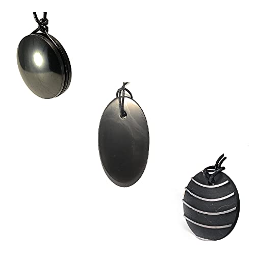 Schungit Anhänger Set 3 Anhänger: Oval Fortune Welle(Brise) Unisex Schmuck Shungite von ShunGems