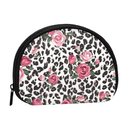 Aufbewahrungstasche mit Marmor-Muscheln, Violett, Mini-Tasche, Geldbörse, Wickeltasche für Damen, Mädchen, Kinder, Rosa süßes Rosen-Mix Leopardenmuster, Einheitsgröße von Shunieg