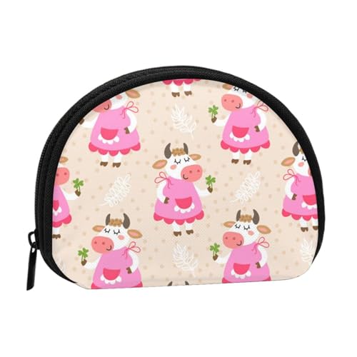 Aufbewahrungstasche mit Schmetterlingsmuscheln, Mini-Tasche, Geldbörse, Wickeltasche für Damen, Mädchen, Kinder, Hübsche rosa Cartoon-Kuh, Einheitsgröße von Shunieg