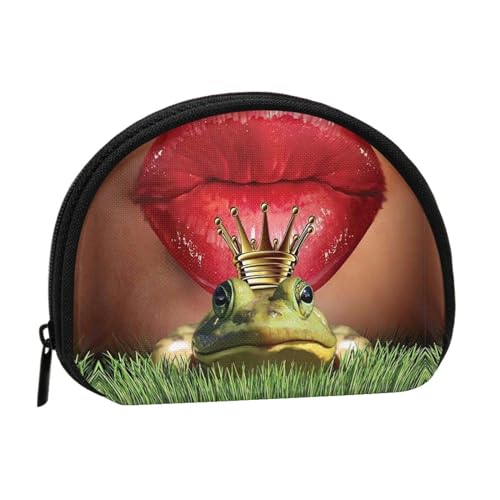 Aufbewahrungstasche mit tropischer Palme, Hawaii, Strand, Muschel, Mini-Tasche, Geldbörse, Kleingeldtasche für Damen, Mädchen, Kinder, Red Lips Getting Ready to Kiss a Frog, Einheitsgröße von Shunieg