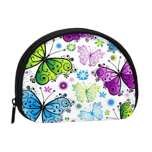 Bauwagen Muschel-Aufbewahrungstasche Mini-Tasche Geldbörse Kleingeldtasche für Damen, Mädchen, Kinder, Frühlingsfarbenfroher Schmetterling, Einheitsgröße von Shunieg