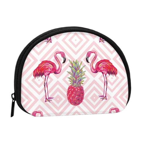 Bauwagen Muschel-Aufbewahrungstasche Mini-Tasche Geldbörse Kleingeldtasche für Damen, Mädchen, Kinder, Pink Flamingo Ananas, Einheitsgröße von Shunieg