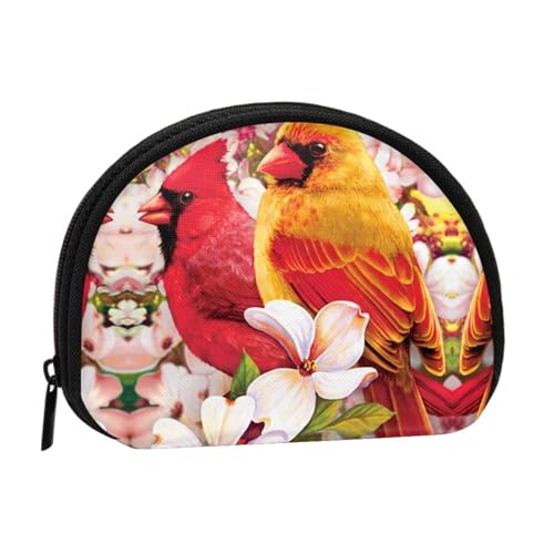 Bauwagen Muschel-Aufbewahrungstasche Mini-Tasche Geldbörse Kleingeldtasche für Damen, Mädchen, Kinder, Rotes Vogel-Design, Einheitsgröße von Shunieg