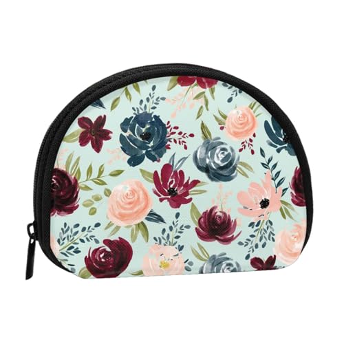 Bunte Pfauenmuschel-Aufbewahrungstasche, Mini-Tasche, Geldbörse, Kleingeldtasche für Damen, Mädchen, Kinder, Kastanienbraun und marineblaue Blumen, Einheitsgröße von Shunieg