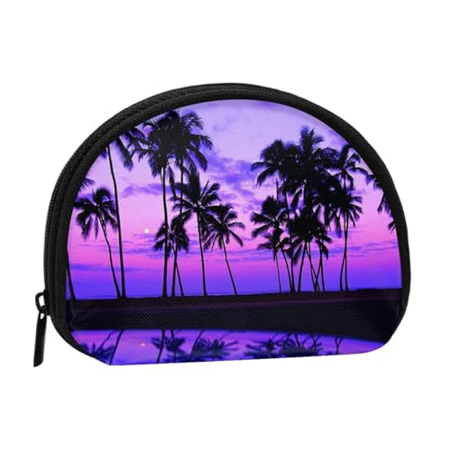 Bunte Pfauenmuschel-Aufbewahrungstasche, Mini-Tasche, Geldbörse, Kleingeldtasche für Damen, Mädchen, Kinder, Palme Purple Sunset, Einheitsgröße von Shunieg