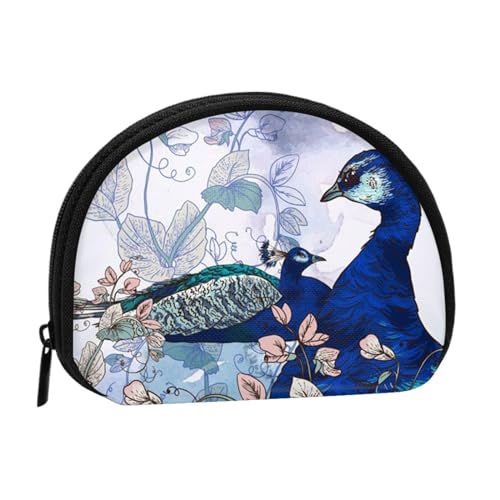 Bunte Pfauenmuschel-Aufbewahrungstasche, Mini-Tasche, Geldbörse, Kleingeldtasche für Damen, Mädchen, Kinder, Pfau Floral, Einheitsgröße von Shunieg