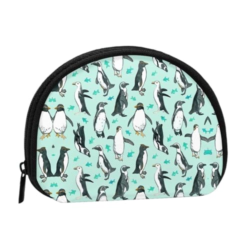 Bunte Pfauenmuschel-Aufbewahrungstasche, Mini-Tasche, Geldbörse, Kleingeldtasche für Damen, Mädchen, Kinder, Süße Pinguine, Einheitsgröße von Shunieg