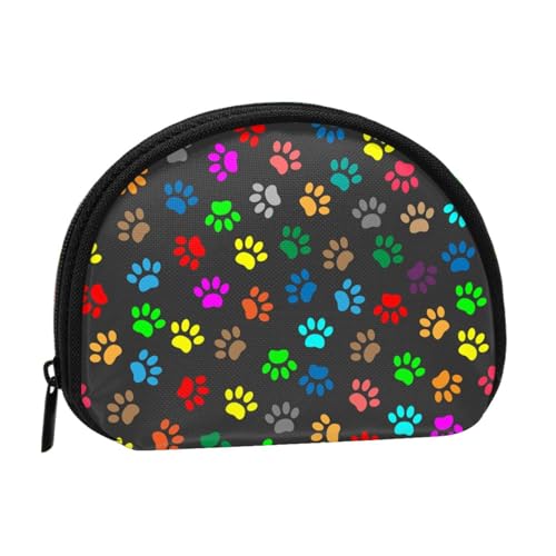 Chip Cookies Shell Aufbewahrungstasche Mini Pouch Wallet Change Bag für Frauen Mädchen Kinder, Buntes Hundepfoten-Motiv, Schwarz, Einheitsgröße von Shunieg