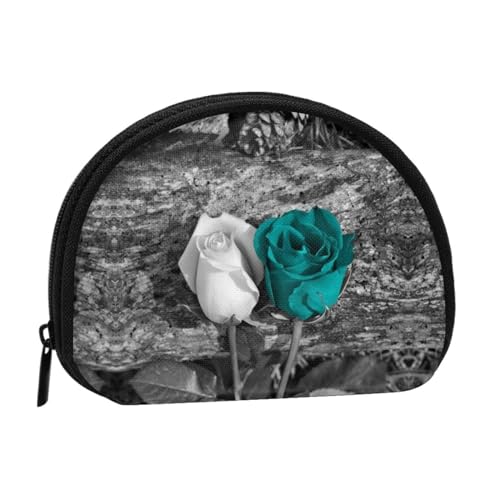 Graue Aufbewahrungstasche mit Zen-Steinen, Mini-Beutel, Geldbörse, Kleingeldtasche für Damen, Mädchen, Kinder, Blaugrüne Rose, Einheitsgröße von Shunieg