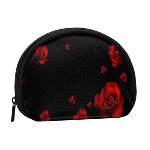 Mini-Tasche im Musikstil, Geldbörse, Kleingeldtasche, für Damen, Mädchen, Kinder, Rote Rose, schwarzer Hintergrund, Einheitsgröße von Shunieg