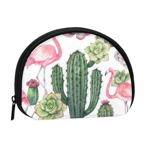 Muschel-Aufbewahrungstasche mit Weihnachtsmuscheln, Mini-Tasche, Geldbörse, Wickeltasche für Damen, Mädchen, Kinder, Pink Flamingo Sukkulenten Pflanzen, Einheitsgröße von Shunieg