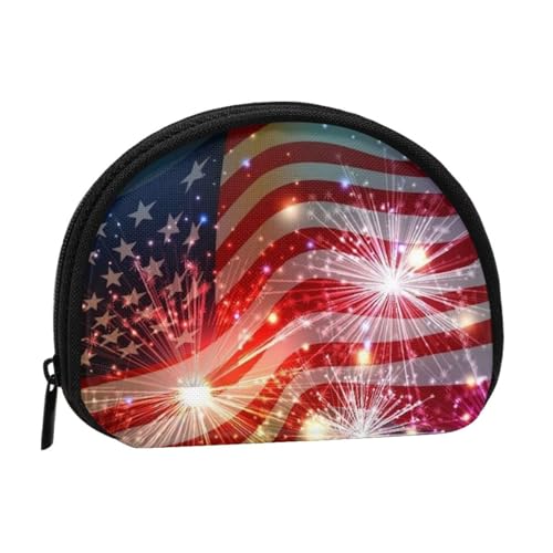 Niedliche Aufbewahrungstasche mit Leopardenmuster, Mini-Tasche, Geldbörse, Kleingeldtasche für Damen, Mädchen, Kinder, Feuerwerk Amerikanische Flagge, Einheitsgröße von Shunieg