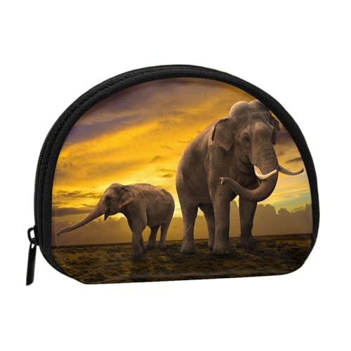 Niedliche Aufbewahrungstasche mit Leopardenmuster, Mini-Tasche, Geldbörse, Kleingeldtasche für Damen, Mädchen, Kinder, Sonnenuntergang Elefant, Einheitsgröße von Shunieg