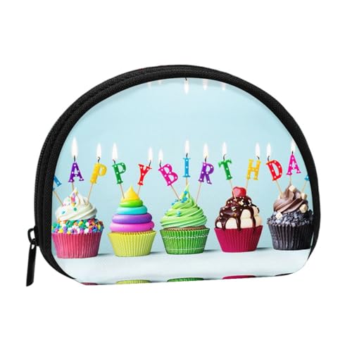 Niedliche Ottermuschel-Aufbewahrungstasche, Mini-Tasche, Geldbörse, Wickeltasche für Damen, Mädchen, Kinder, Bunte Cupcakes mit Aufschrift "Happy Birthday", Einheitsgröße von Shunieg