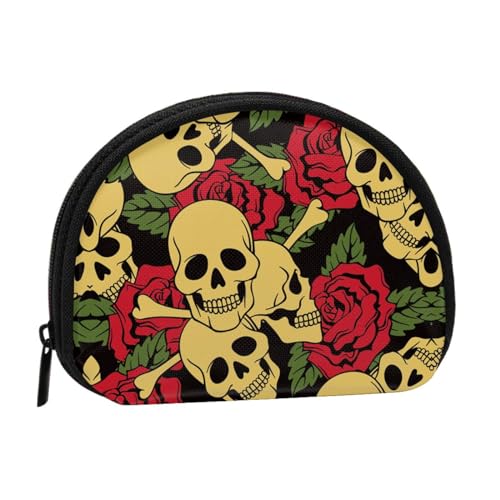 Niedliche Ottermuschel-Aufbewahrungstasche, Mini-Tasche, Geldbörse, Wickeltasche für Damen, Mädchen, Kinder, Rose und Totenkopf, Einheitsgröße von Shunieg