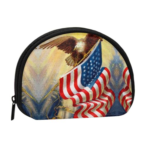 Niedliche Tier-Fuchs-Blumen-Aufbewahrungstasche Mini-Tasche Geldbörse Kleingeldtasche für Damen, Mädchen, Kinder, Amerikanische USA-Flagge Adler Kunst, Einheitsgröße von Shunieg