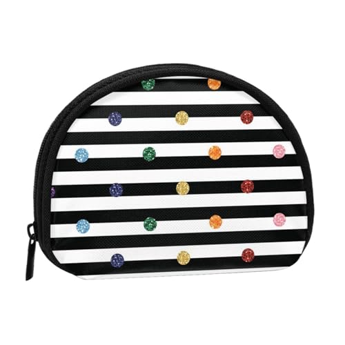 Niedliche Tier-Fuchs-Blumen-Aufbewahrungstasche Mini-Tasche Geldbörse Kleingeldtasche für Damen, Mädchen, Kinder, Regenbogen Polka Dot Stripe Schwarz und Weiß, Einheitsgröße von Shunieg