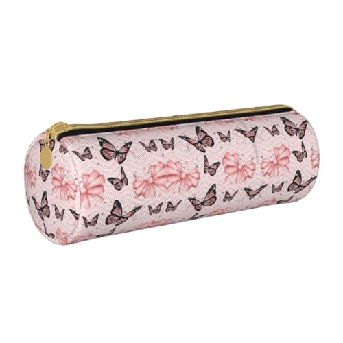Shunieg Federmäppchen Schmetterling Rosa Rund Leder - Große Kapazität Federmäppchen für Jungen und Mädchen von Shunieg