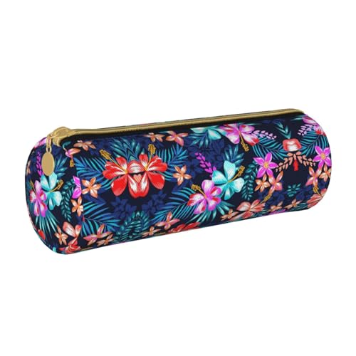 Shunieg Federmäppchen aus Leder, Blumenmuster, rund, großes Fassungsvermögen, für Jungen und Mädchen, Blau von Shunieg