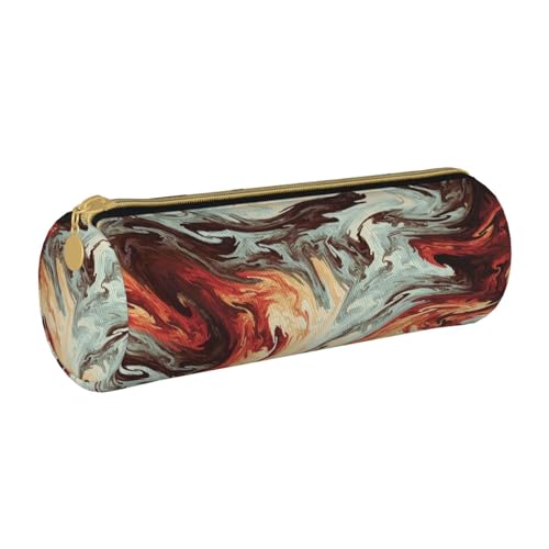 Shunieg Federmäppchen aus Leder, rund, Marmor, gemischt, Braun, große Kapazität, für Jungen und Mädchen von Shunieg