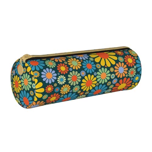 Shunieg Federmäppchen aus Leder mit Blumenmuster, rundes Federmäppchen, großes Fassungsvermögen, für Jungen und Mädchen von Shunieg