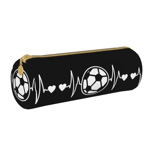 Shunieg I Love Soccer Federmäppchen, rund, Leder, großes Fassungsvermögen, für Jungen und Mädchen von Shunieg