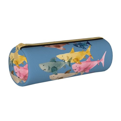 Shunieg Rundes Federmäppchen aus Leder mit bunten Fischen, großes Fassungsvermögen, für Jungen und Mädchen von Shunieg