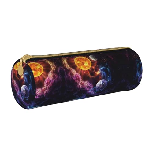 Shunieg Schöne Galaxy Runde Leder Federmäppchen - Große Kapazität Federmäppchen für Jungen und Mädchen von Shunieg