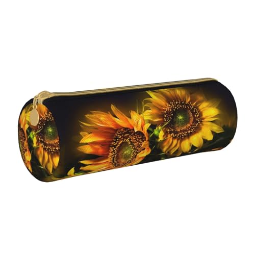 Shunieg Sunflowers Painting Round Leather Pencil Case - Large Capacity Pencil Case for Boys and Girls von Shunieg