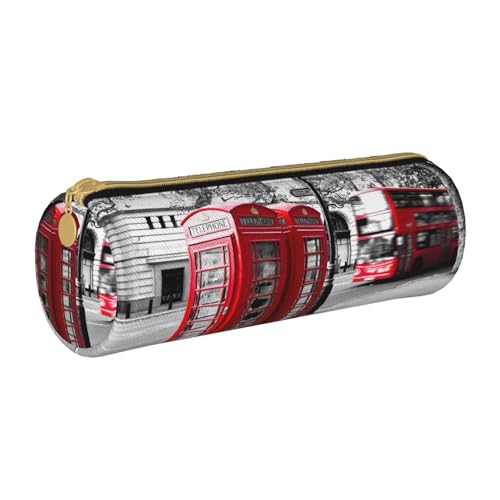 Shunieg Telefonzelle Runde Leder Federmäppchen - Große Kapazität Federmäppchen für Jungen und Mädchen von Shunieg