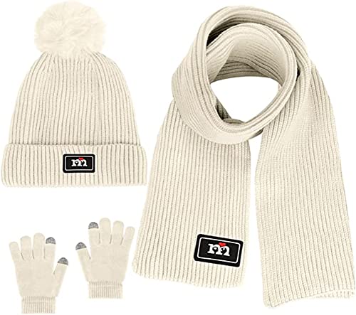 3-10 Jahre alt Jungen Mädchen Winter Strickmütze Schal Handschuhe Set, Fleece gefüttert Kinder Mütze Schal Handschuhe Set (Beige) von ShuoBeiter