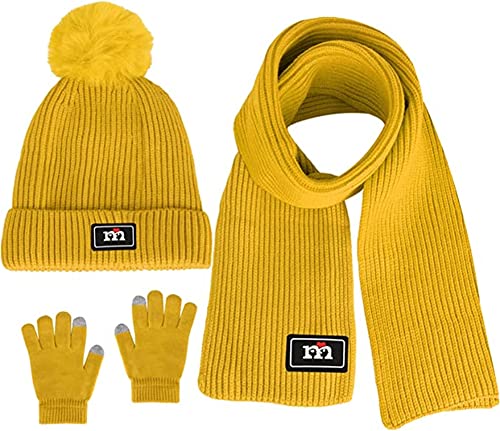 3-10 Jahre alt Jungen Mädchen Winter Strickmütze Schal Handschuhe Set, Fleece gefüttert Kinder Mütze Schal Handschuhe Set (Yellow) von ShuoBeiter