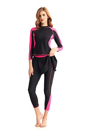 Damen Badebekleidung Ganzkörper Rash Guard Langarm Langbein Badebekleidung mit SwimSkirt Set (T2, M) von ShuoBeiter