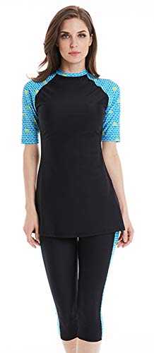 Modest Swimwear für Damen Muslimische Badeanzüge Burkini Floral Short Padded Surfing Suit (N3, Int’l L) von ShuoBeiter