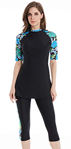 Modest Swimwear für Damen Muslimische Badeanzüge Burkini Floral Short Padded Surfing Suit (N4, Int’l XL) von ShuoBeiter