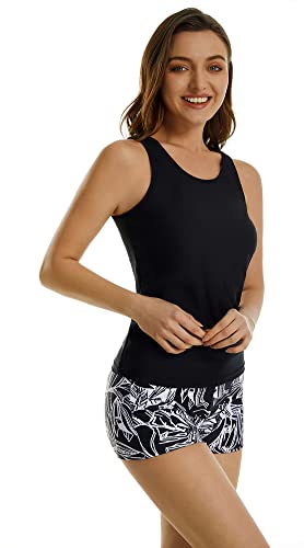 ShuoBeiter Bescheidene Tankini-Badeanzüge für Frauen Zweiteilige Badeanzüge Tanktop mit Blumendruck mit Boyshorts Bauchkontrolle Schwimmanzügen (4XL, S7) von ShuoBeiter