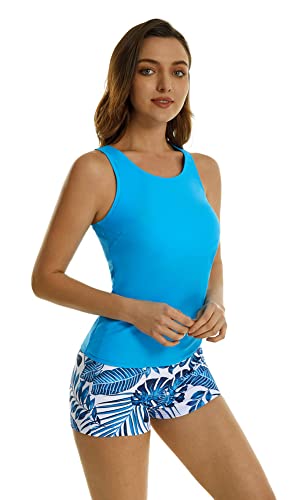 ShuoBeiter Bescheidene Tankini-Badeanzüge für Frauen Zweiteilige Badeanzüge Tanktop mit Blumendruck mit Boyshorts Bauchkontrolle Schwimmanzügen (L, S2) von ShuoBeiter