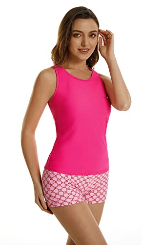 ShuoBeiter Bescheidene Tankini-Badeanzüge für Frauen Zweiteilige Badeanzüge Tanktop mit Blumendruck mit Boyshorts Bauchkontrolle Schwimmanzügen (L, S6) von ShuoBeiter