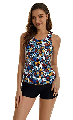 ShuoBeiter Bescheidene Tankini-Badeanzüge für Frauen Zweiteilige Badeanzüge Tanktop mit Blumendruck mit Boyshorts Bauchkontrolle Schwimmanzügen (XL, S5) von ShuoBeiter