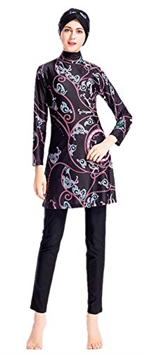 ShuoBeiter Damen Muslimischen Bademode Lange Ärmel Blume islamischen Burkini Bescheiden Modest Badeanzug (N2, Int’l XS) von ShuoBeiter