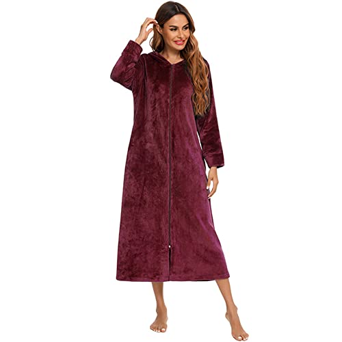 ShuoBeiter Damen Zip Up Fleece Robe Plüsch Bademantel weich warm Hausmantel (XL, Z2) von ShuoBeiter