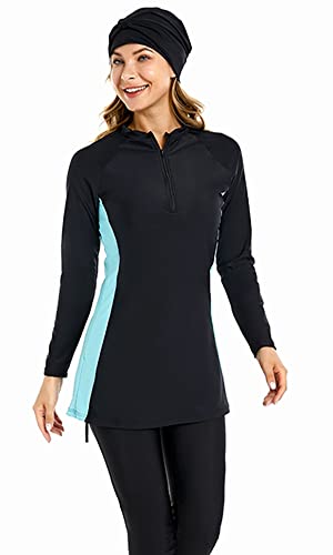 ShuoBeiter Frauen Modest Muslimische Bademode Patchwork Hijab Sport Langarm Badeanzug Islamischer Burkinis Badeanzug(3XL,S5) von ShuoBeiter