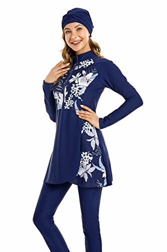 ShuoBeiter Frauen Modest Muslimische Bademode Patchwork Hijab Sport Langarm Badeanzug Islamischer Burkinis Badeanzug(4XL,S3) von ShuoBeiter